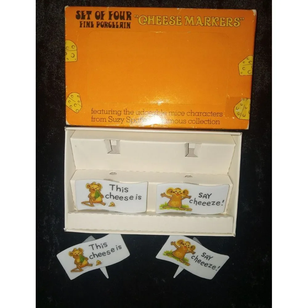 Suzy Zoo Mice Porcelain Cheese Markers Enesco Japan Set of 4 Vintage‎ 1976